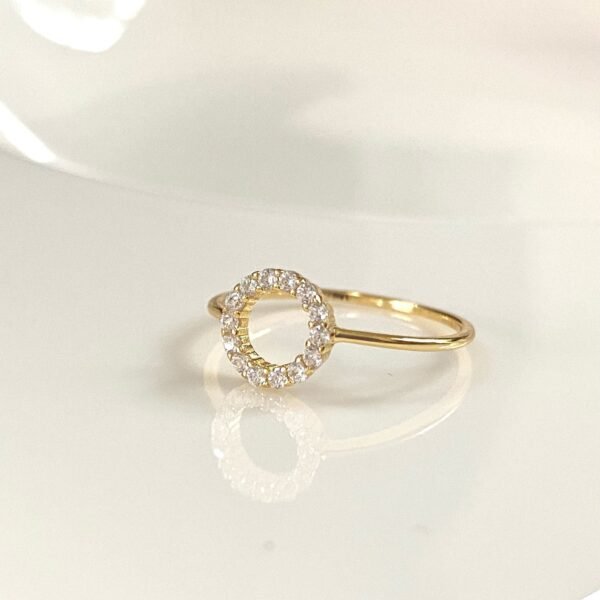 Open Circle CZ Ring, Pave CZ Round Ring, Halo Ring, Round Crystal Ring, Karma Ring, Dainty Stackable Ring for Women, Gold Eternity Ring