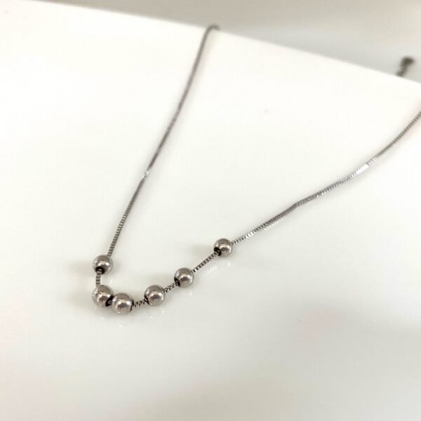 Dainty Silver Ball Necklace For Women, Tiny Silver Bead Necklace, 925 Sterling Silver, Mini Silver Spheres Necklace, Minimalist Necklace - Image 3