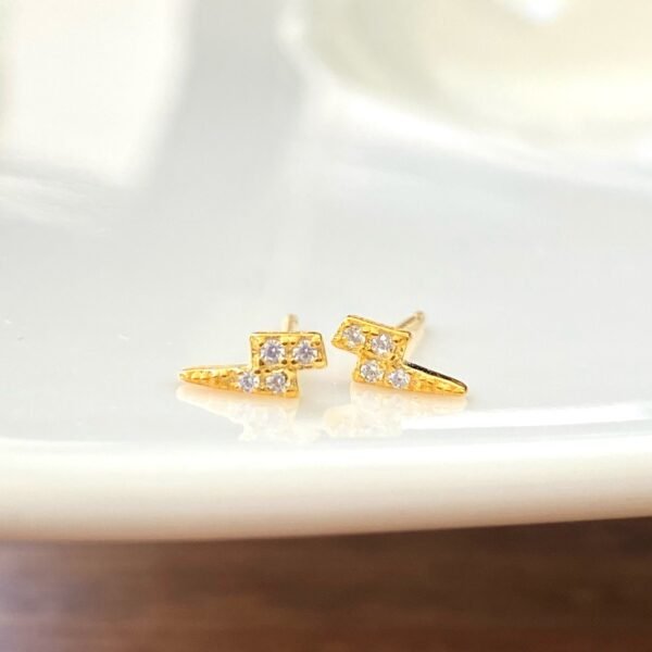 Tiny CZ Bolt Earrings, Dainty Gold Studs, Cute Crystal Studs, Lightning Bolt Earrings, Christmas Gift, Delicate Studs, Lightning Jewelry - Image 2