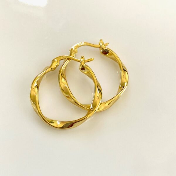 Twisted Gold Hoops, Wave Hoop Earrings, Minimalist Hoops, Modern Gold Hoops, 18K Gold Vermeil Earrings, Twist Hoop Huggies, Croissant Hoops - Image 2