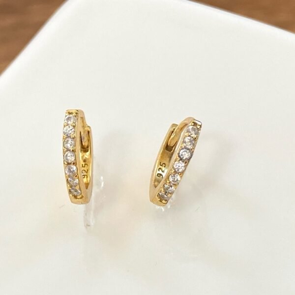 Small Huggie Hoop Earrings, Crystal Pave Hoops, White CZ Huggies, Dainty Gold Hoops, Petite Earrings, Gold Vermeil Earrings, Gemstone Hoops - Image 2