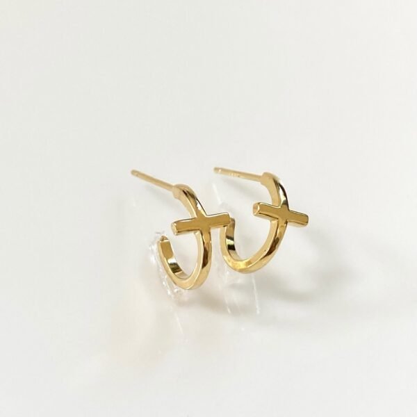 Dainty Cross Hoops, Gold Cross Stud Earrings, 18K Gold Vermeil Earrings, Baptism Gift, Confirmation Gift, Christening Jewelry - Image 3