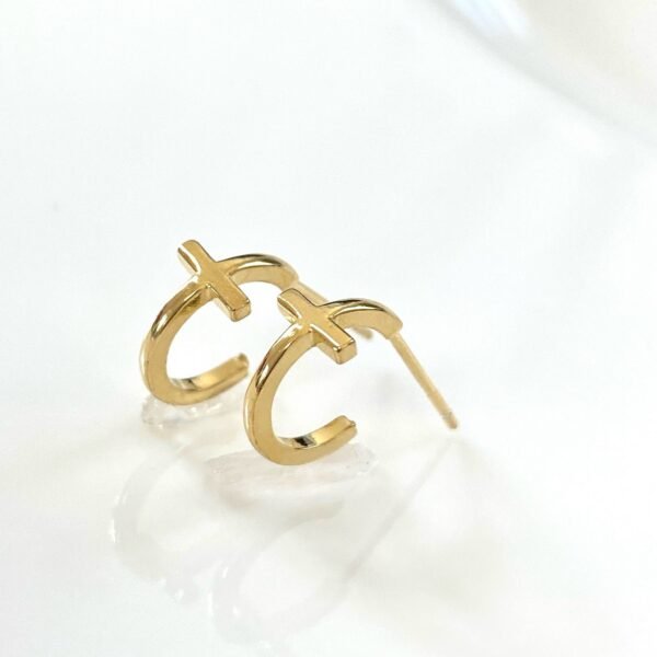 Dainty Cross Hoops, Gold Cross Stud Earrings, 18K Gold Vermeil Earrings, Baptism Gift, Confirmation Gift, Christening Jewelry - Image 4