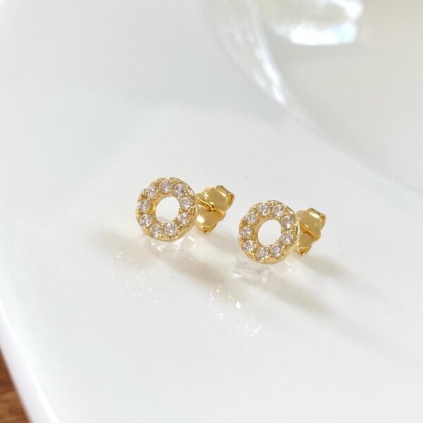 Diamond Halo Earrings, Minimalist Earrings, Crystal Halo Studs, CZ Pave Earrings, Small Round Pave Studs, 18K Gold Vermeil, Bridesmaid Gift - Image 2