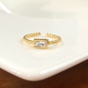 Baguette Twist Ring, 18K Gold Vermeil, Baguette Cut CZ Ring, Baguette Solitaire Ring, Minimalist Diamond Ring, Open Adjustable Twist Ring