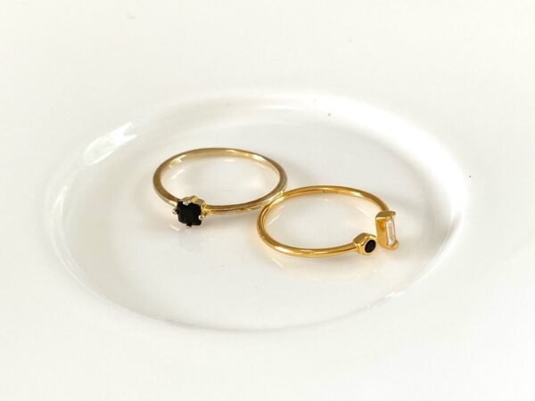 Small Black Stone Ring, Black Crystal Ring, Mini Black CZ Ring, Black Diamond Ring, Black Square Gemstone, Stacking Ring, Gold Vermeil Ring - Image 2