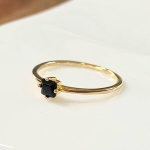 Small Black Stone Ring, Black Crystal Ring, Mini Black CZ Ring, Black Diamond Ring, Black Square Gemstone, Stacking Ring, Gold Vermeil Ring