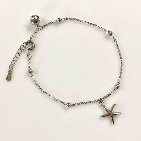 Starfish Bracelet, Silver Sea Star Bracelet, Starfish Anklet, 925 Sterling Silver, Silver Beaded Chain, Dainty Silver Charm Bracelet, Gift - Image 3