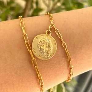 Gold Coin Bracelet, 18K Gold Vermeil Bracelet, Gold Medallion Bracelet For Women, Roman Coin Bracelet, Greek Coin, Stackable Bracelet