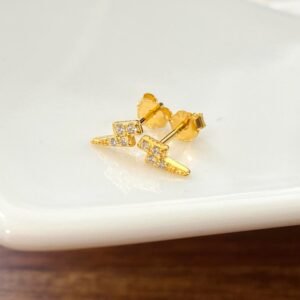 Tiny CZ Bolt Earrings, Dainty Gold Studs, Cute Crystal Studs, Lightning Bolt Earrings, Christmas Gift, Delicate Studs, Lightning Jewelry