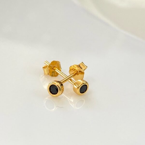 Mini Black Gem Studs, Tiny Round Dot Black Enamel Stud Earrings, Dainty Black CZ Earrings, Black Gemstone Studs, Tiny Black Diamond Studs - Image 5