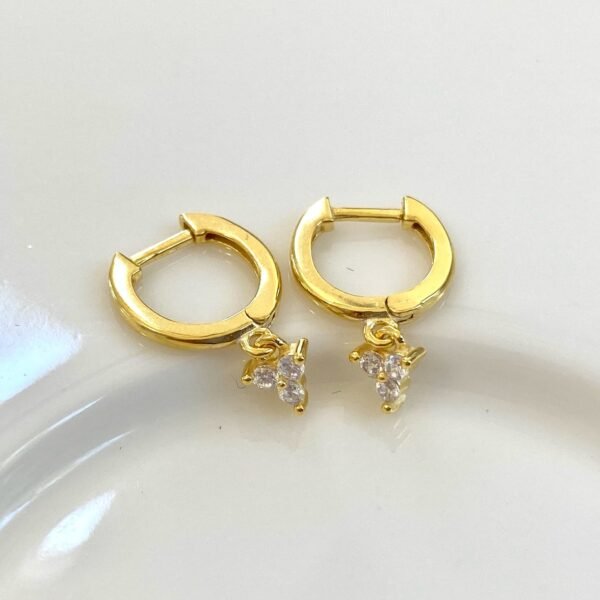 Dainty Crystal Huggies, Trinity Earrings, Small Gold Hoops, Mini CZ Gemstone Trio, 18K Gold Vermeil, Diamond Teardrop, Petite Earrings - Image 2