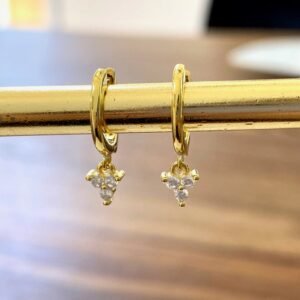 Dainty Crystal Huggies, Trinity Earrings, Small Gold Hoops, Mini CZ Gemstone Trio, 18K Gold Vermeil, Diamond Teardrop, Petite Earrings
