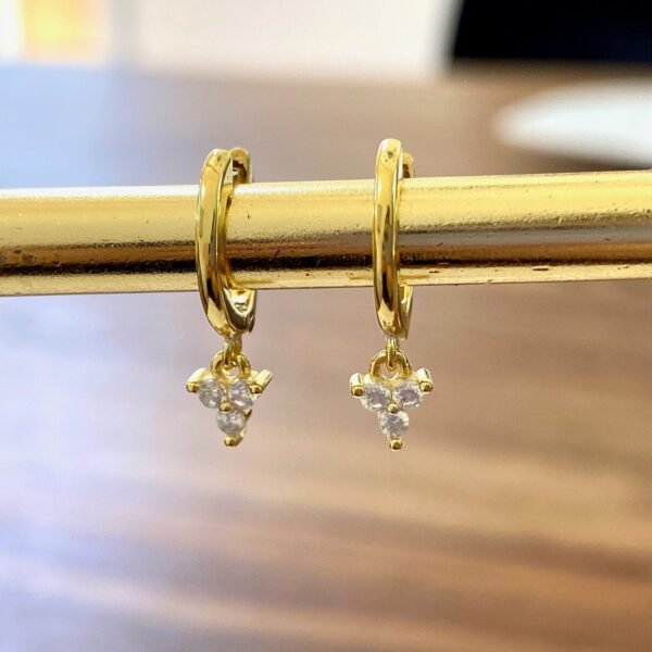 Dainty Crystal Huggies, Trinity Earrings, Small Gold Hoops, Mini CZ Gemstone Trio, 18K Gold Vermeil, Diamond Teardrop, Petite Earrings