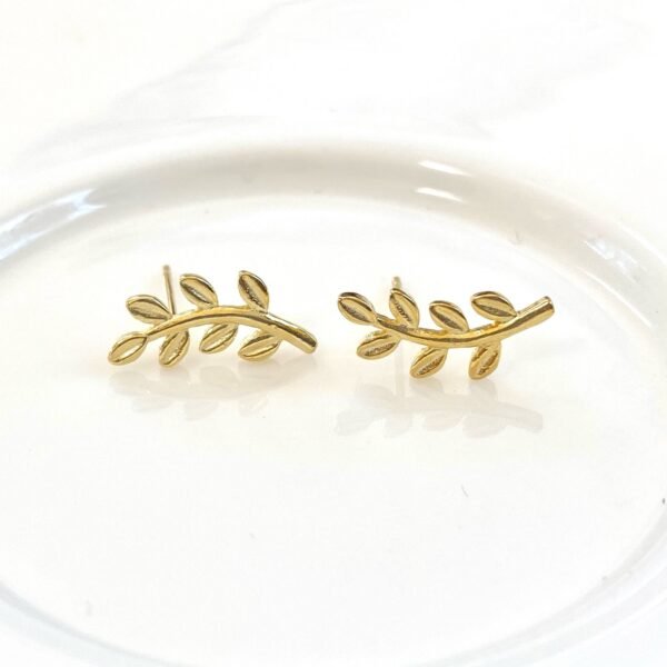 Leaf Stud Earrings, 18K Gold Vermeil, Olive Leaf Earrings, Simple Dainty Studs, 925 Sterling Silver, Everyday Earrings Gold, Gift For Her - Image 3