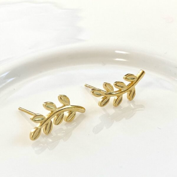 Leaf Stud Earrings, 18K Gold Vermeil, Olive Leaf Earrings, Simple Dainty Studs, 925 Sterling Silver, Everyday Earrings Gold, Gift For Her - Image 4