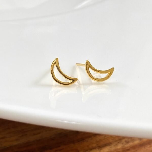 Crescent Moon Studs, Gold Moon Earrings, 18K Gold Vermeil Studs, Minimalist Earrings, Dainty Moon Ear Studs, Celestial Earring Gift - Image 4