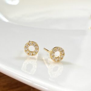 Diamond Halo Earrings, Minimalist Earrings, Crystal Halo Studs, CZ Pave Earrings, Small Round Pave Studs, 18K Gold Vermeil, Bridesmaid Gift